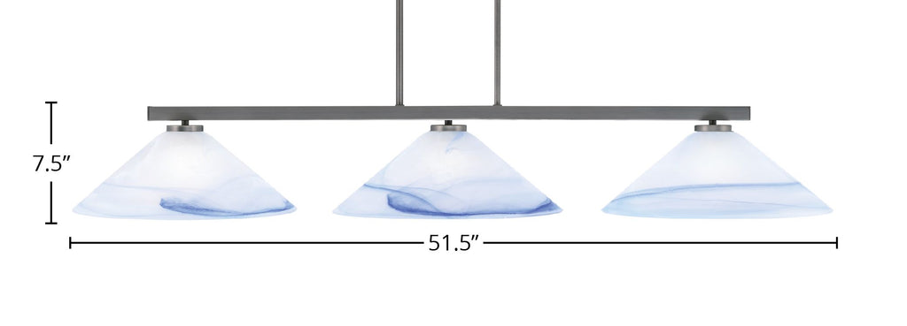 Atlas Three Light Bar in Graphite with 16" Blue Swirl Shade