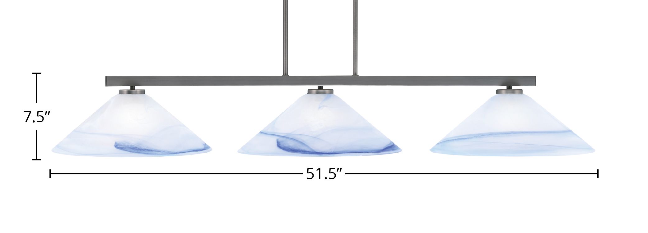 Atlas Three Light Bar in Graphite with 16" Blue Swirl Shade