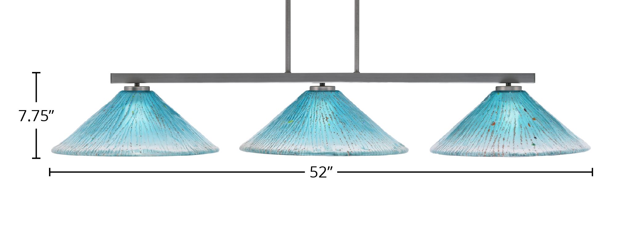 Atlas Three Light Bar in Graphite with 16" Teal Crystal Shade