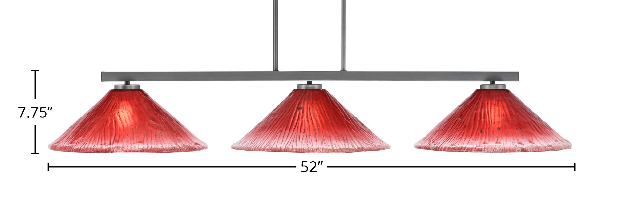 Atlas Three Light Bar in Graphite with 16" Raspberry Crystal Shade