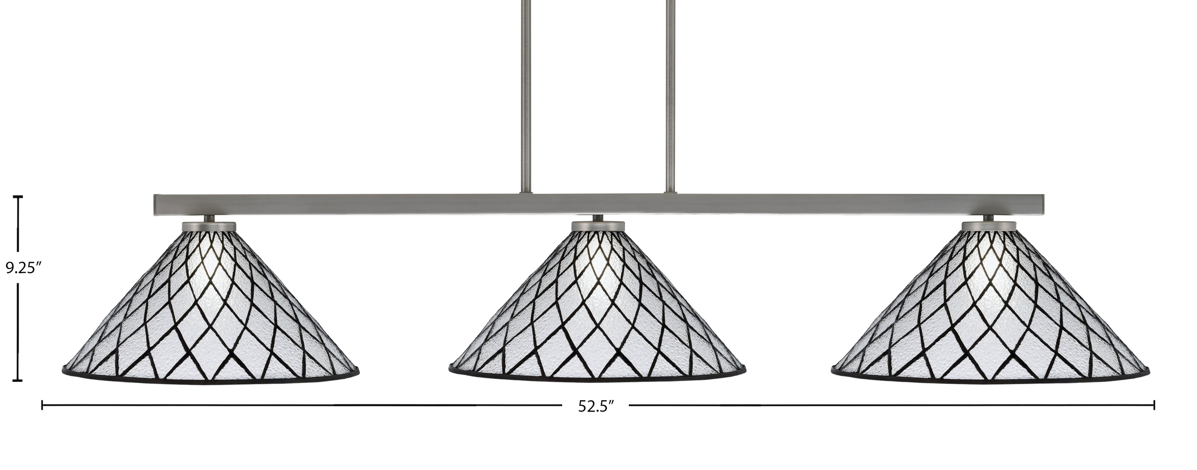 Atlas Three Light Bar in Graphite with 16" Diamond Ice Art Glass Shade