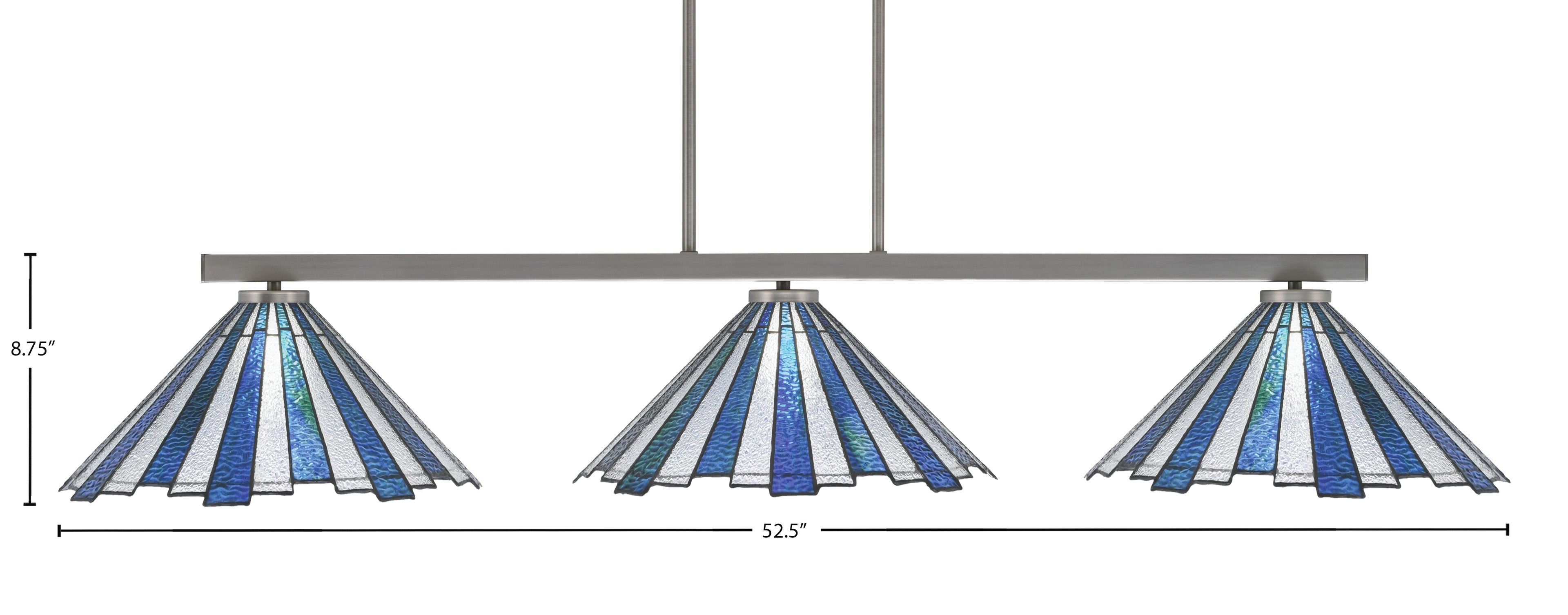 Atlas Three Light Bar in Graphite with 16" Sea Ice Art Glass Shade