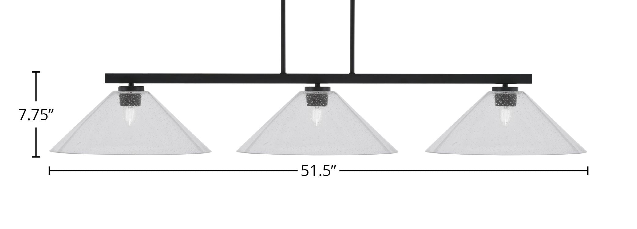 Atlas Three Light Bar in Matte Black with 16" Clear Bubble Shade