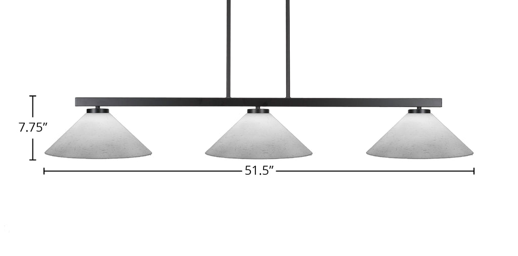Atlas Three Light Bar in Matte Black with 16" White Muslin Shade