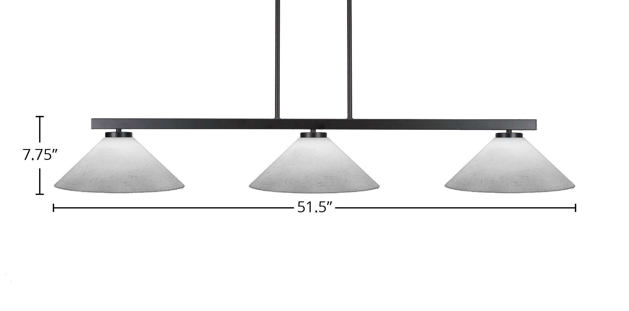 Atlas Three Light Bar in Matte Black with 16" White Muslin Shade