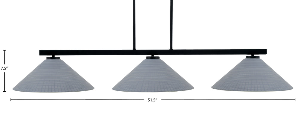 Atlas Three Light Island Pendant in Matte Black with 16" Gray Matrix Shade