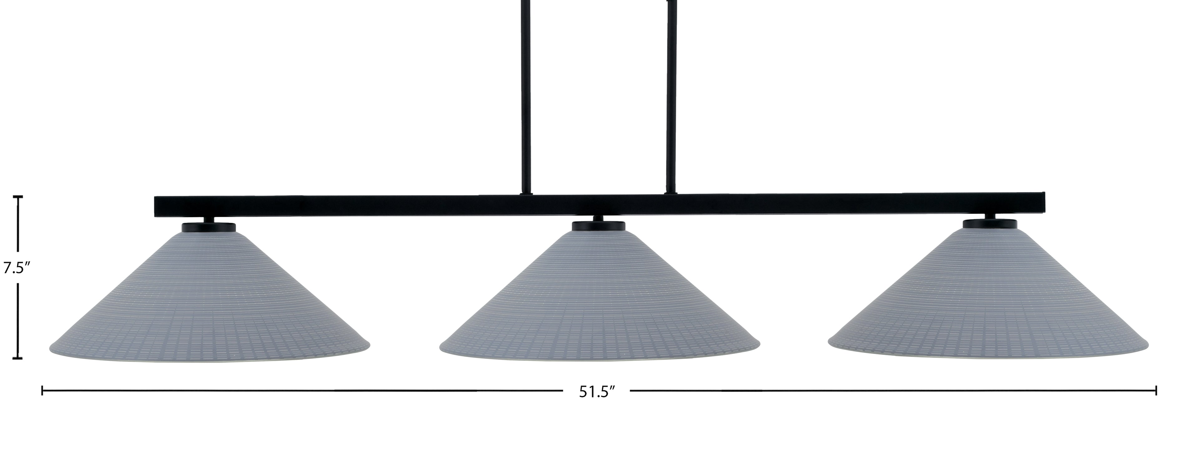 Atlas Three Light Island Pendant in Matte Black with 16" Gray Matrix Shade