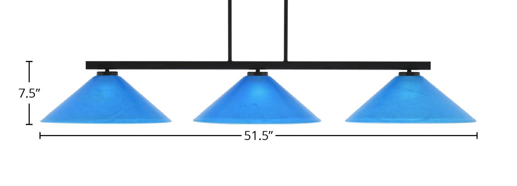 Atlas Three Light Bar in Matte Black with 16" Blue Italian Shade