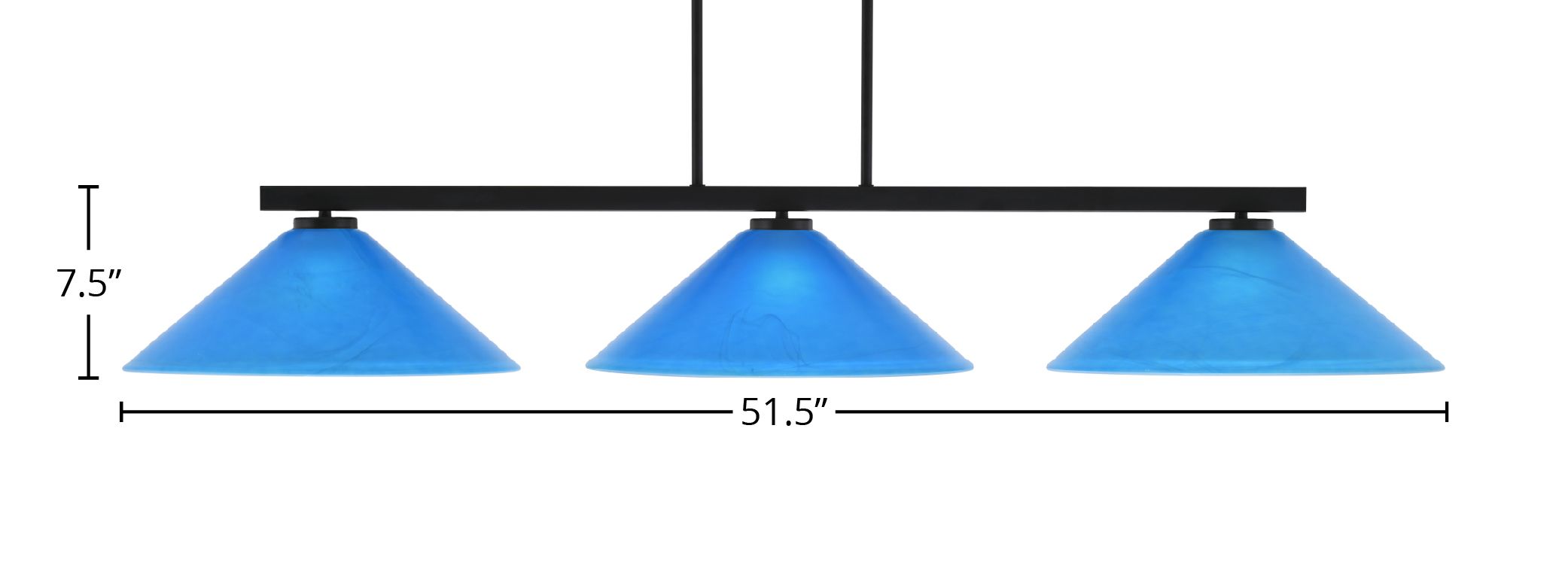 Atlas Three Light Bar in Matte Black with 16" Blue Italian Shade