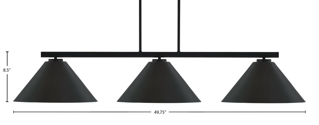 Atlas Three Light Bar in Matte Black with 14" Matte Black Cone Metal Shades Shade
