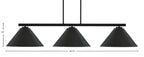 Atlas Three Light Bar in Matte Black with 14" Matte Black Cone Metal Shades Shade