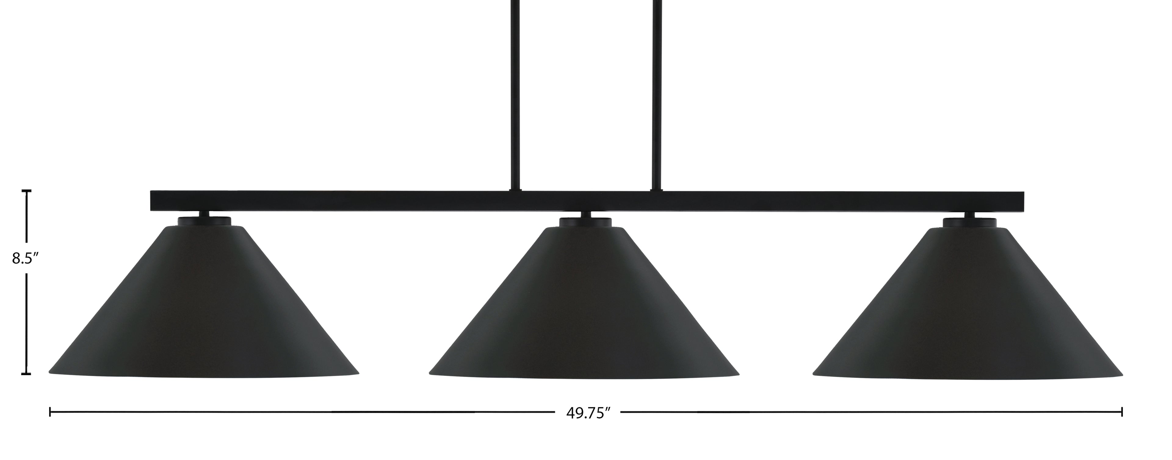 Atlas Three Light Bar in Matte Black with 14" Matte Black Cone Metal Shades Shade