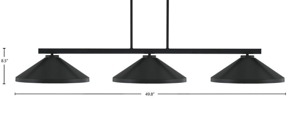 Atlas Three Light Bar in Matte Black with 14" Matte Black Cone Metal Shades Shade