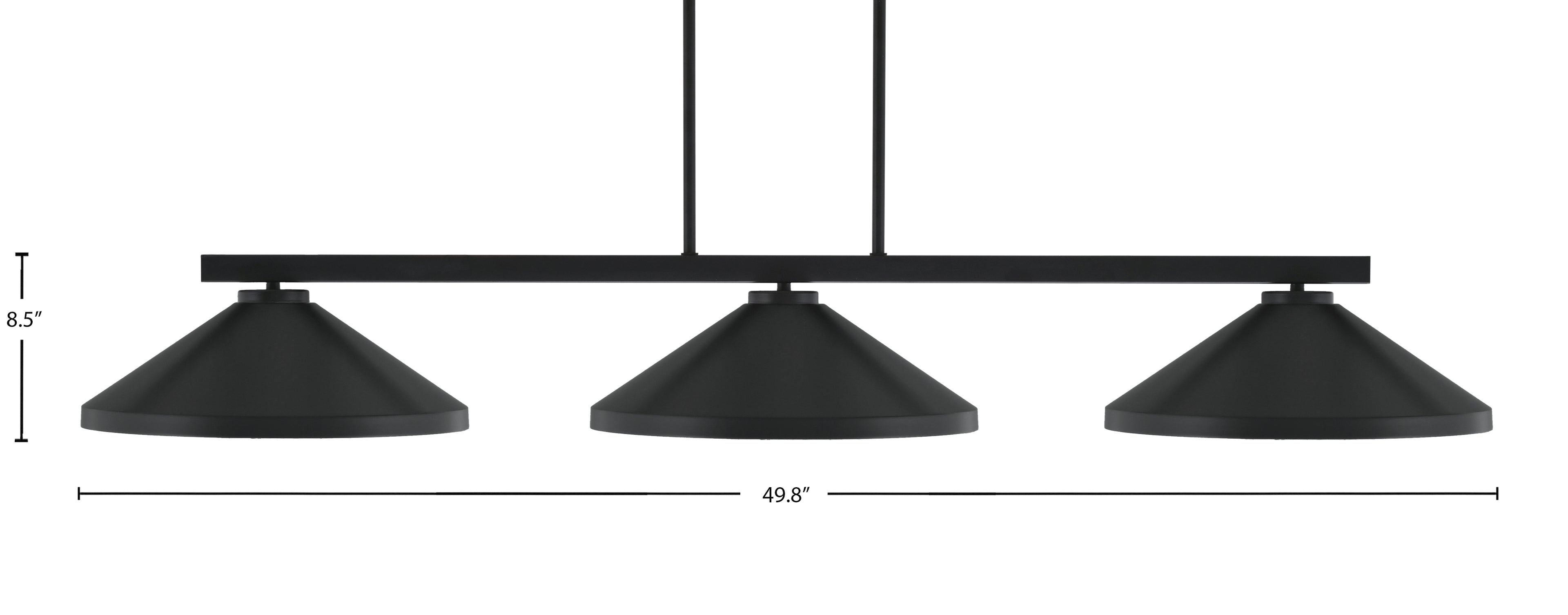 Atlas Three Light Bar in Matte Black with 14" Matte Black Cone Metal Shades Shade