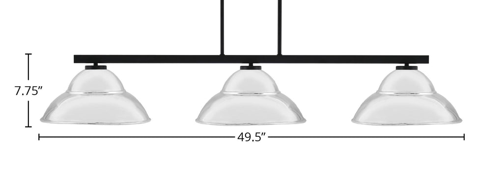 Atlas Three Light Bar in Matte Black with 13" Chrome Double Bubble Metal Shades Shade