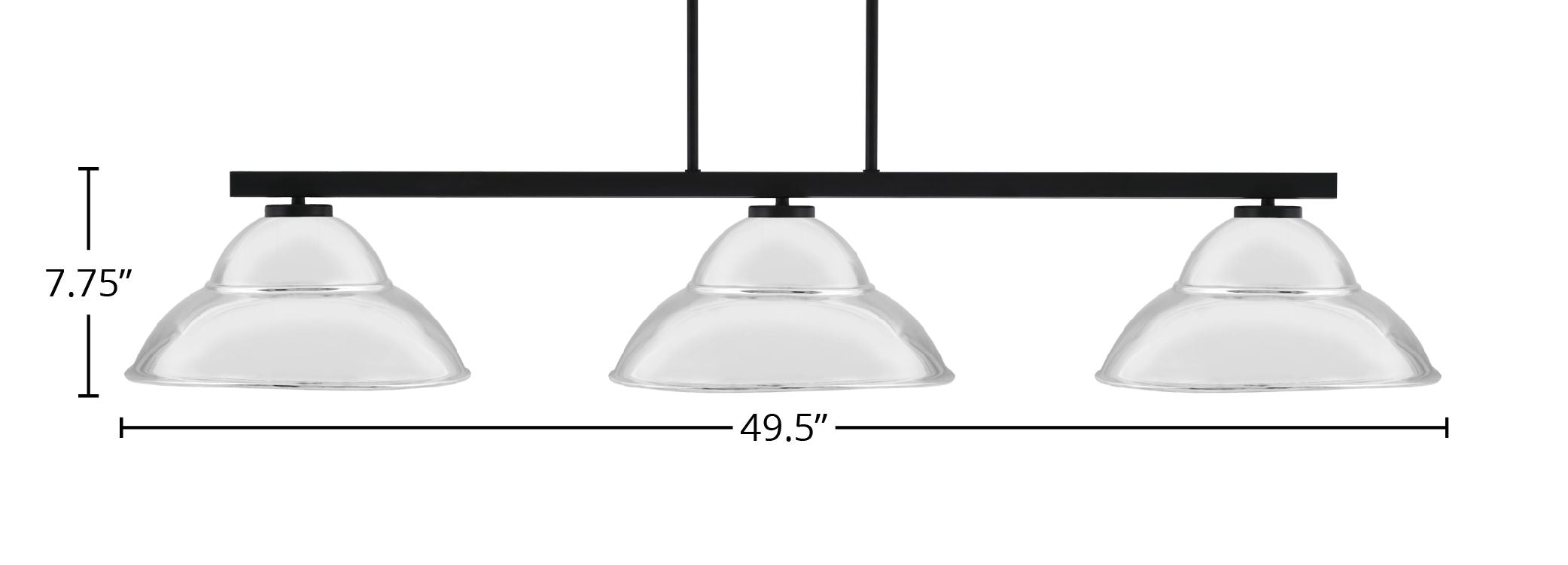 Atlas Three Light Bar in Matte Black with 13" Chrome Double Bubble Metal Shades Shade