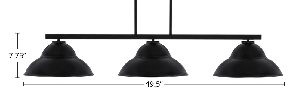 Atlas Three Light Bar in Matte Black with 13" Matte Black Double Bubble Metal Shades Shade