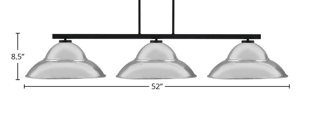 Atlas Three Light Bar in Matte Black with 16" Chrome Double Bubble Metal Shades Shade