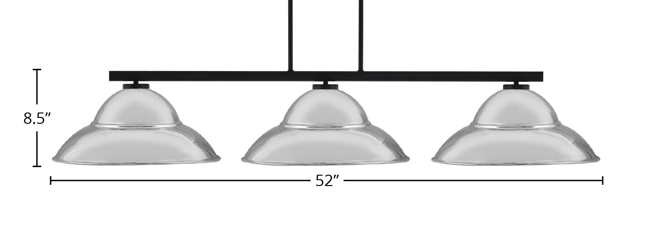 Atlas Three Light Bar in Matte Black with 16" Chrome Double Bubble Metal Shades Shade