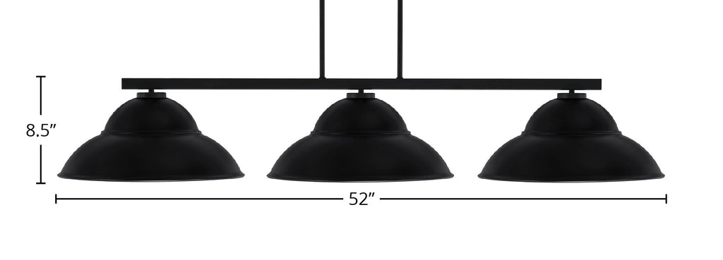 Atlas Three Light Bar in Matte Black with 16" Matte Black Double Bubble Metal Shades Shade