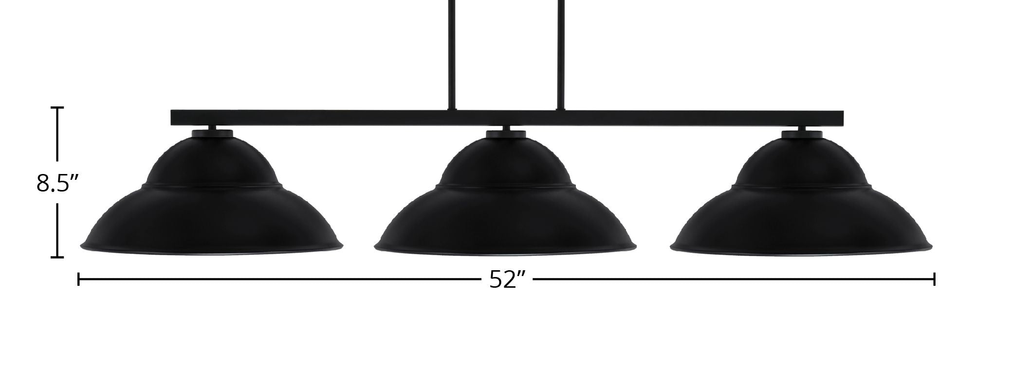 Atlas Three Light Bar in Matte Black with 16" Matte Black Double Bubble Metal Shades Shade