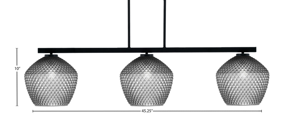 Atlas Three Light Bar in Matte Black with 16" Smoke Textured Glass Shade