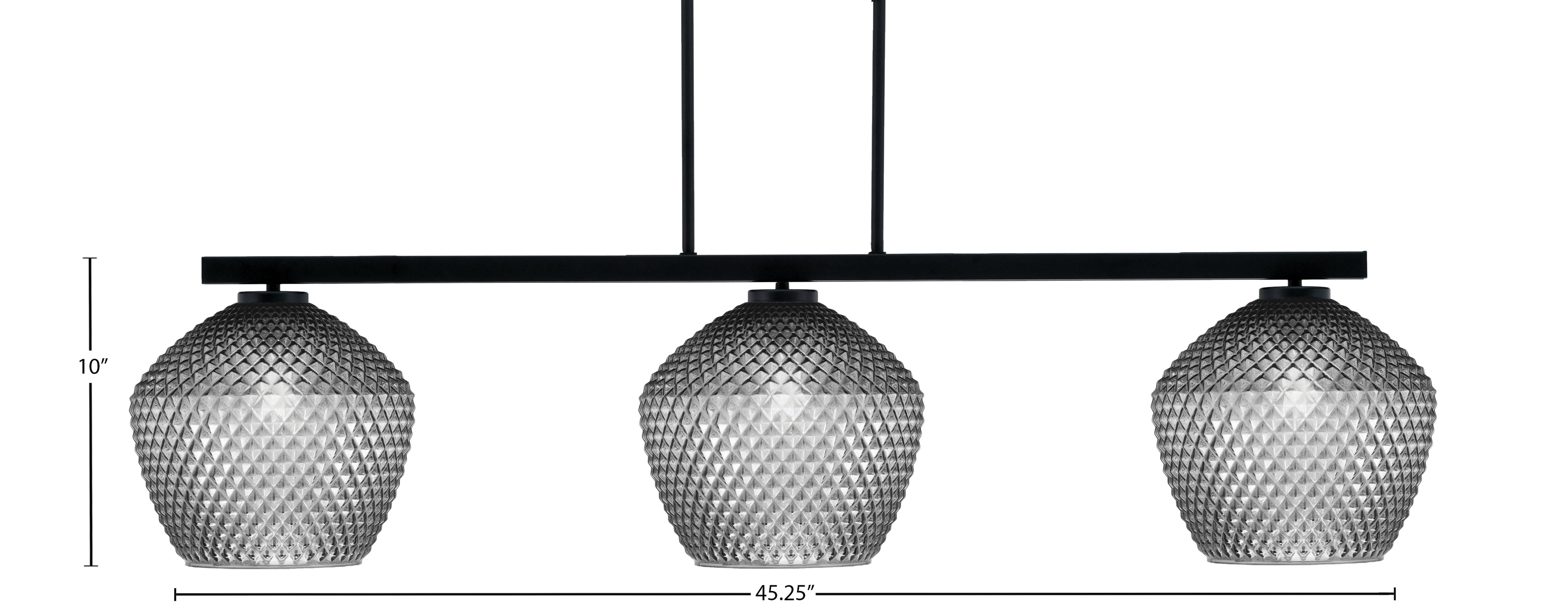 Atlas Three Light Bar in Matte Black with 16" Smoke Textured Glass Shade