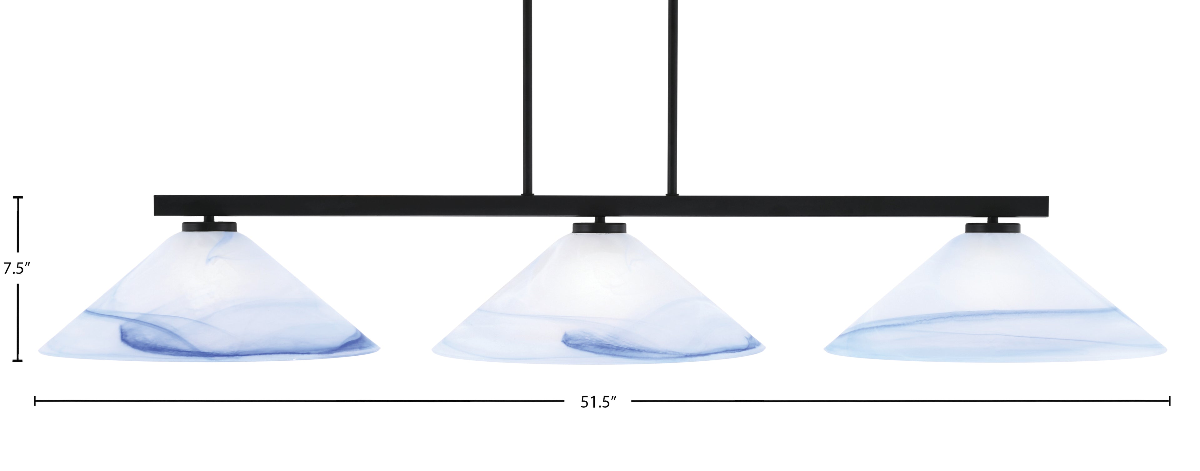 Atlas Three Light Bar in Matte Black with 16" Blue Swirl Shade