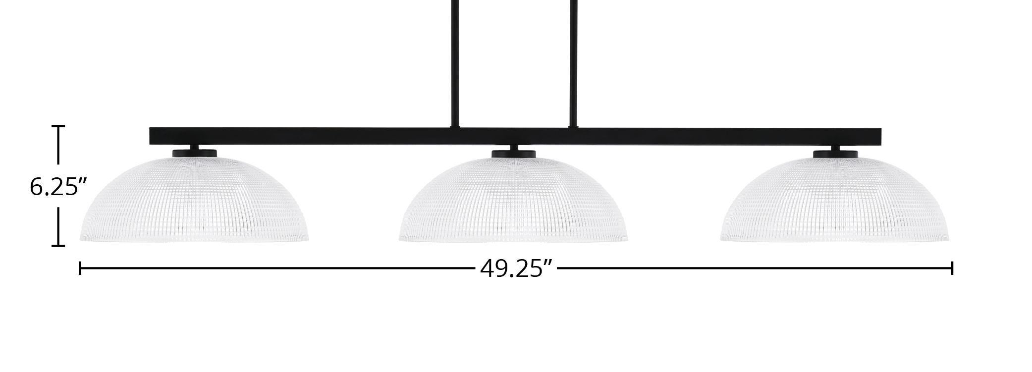 Atlas Three Light Bar in Matte Black with 13" Clear Ribbed Shade