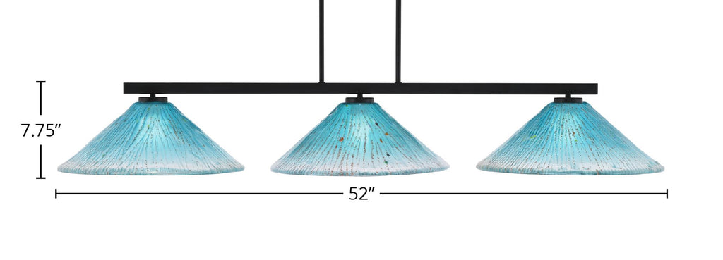 Atlas Three Light Bar in Matte Black with 16" Teal Crystal Shade