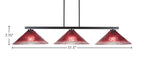 Atlas Three Light Island Pendant in Matte Black with 16" Raspberry Crystal Shade