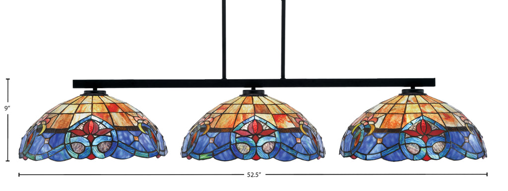 Atlas Three Light Bar in Matte Black with 16" Sierra Art Glass Shade
