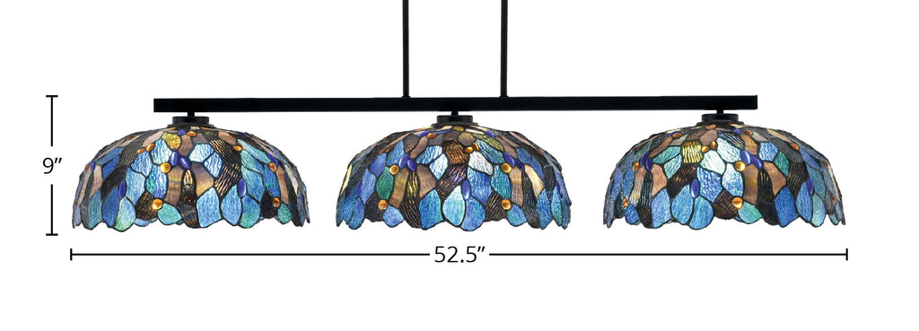 Atlas Three Light Bar in Matte Black with 16" Blue Mosaic Art Glass Shade