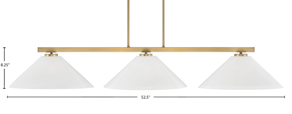 Atlas Three Light Bar in New Age Brass with 16" White Marble Shade