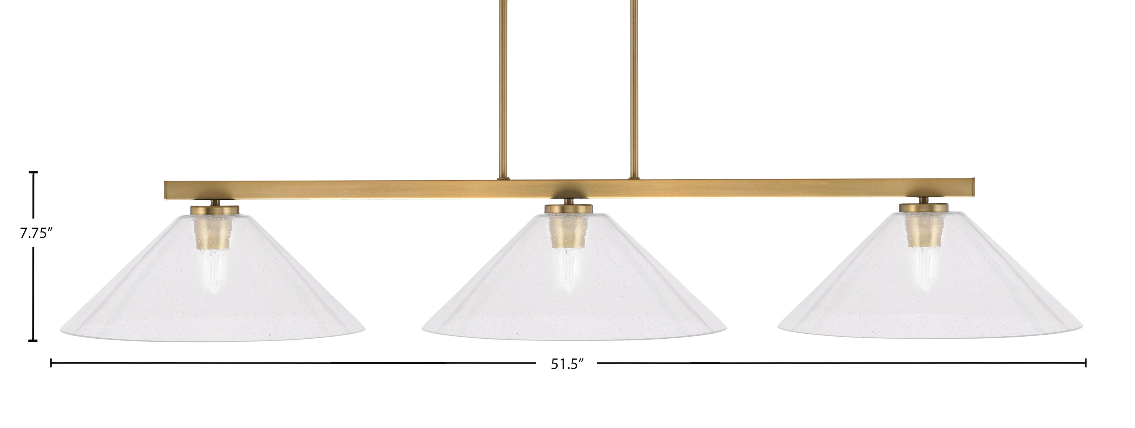 Atlas Three Light Bar in New Age Brass with 16" Clear Bubble Shade
