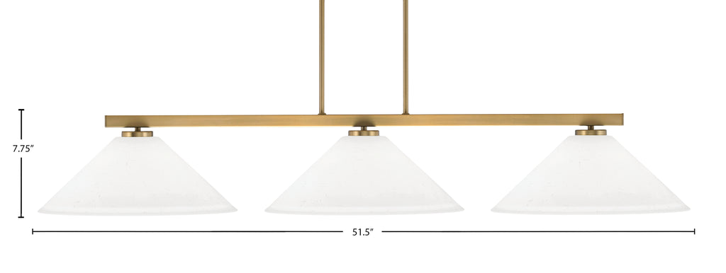 Atlas Three Light Bar in New Age Brass with 16" White Muslin Shade
