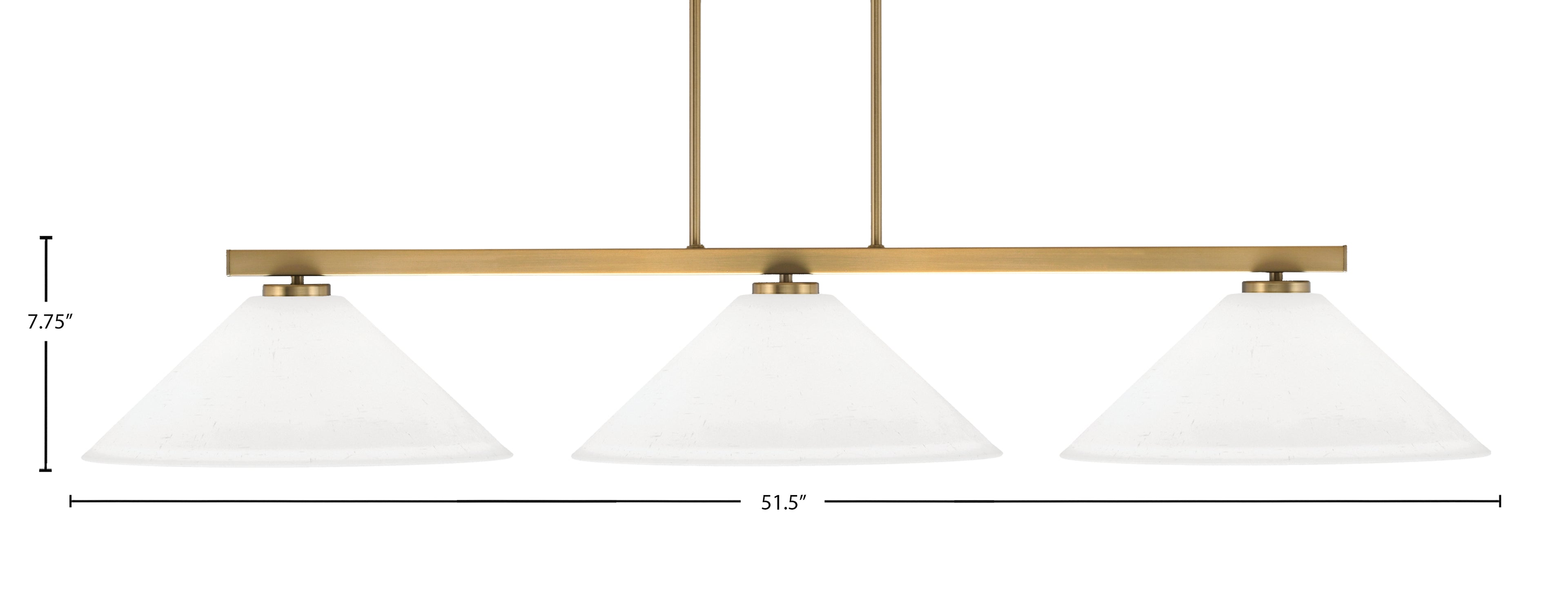 Atlas Three Light Bar in New Age Brass with 16" White Muslin Shade