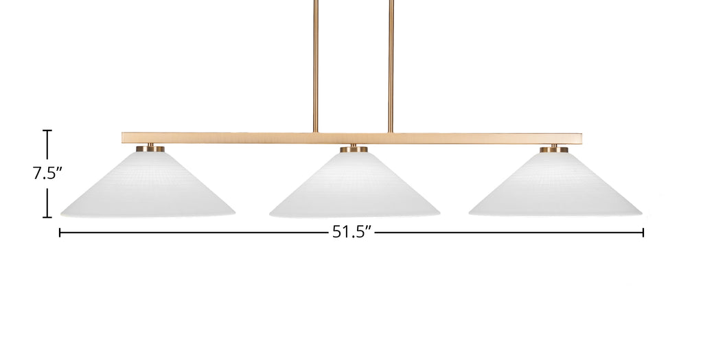 Atlas Three Light Island Pendant in New Age Brass with 16" White Matrix Shade