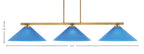 Atlas Three Light Bar in New Age Brass with 16" Blue Italian Shade