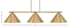 Atlas Three Light Island Pendant in New Age Brass with 14" New Age Brass Cone Metal Shade Shade