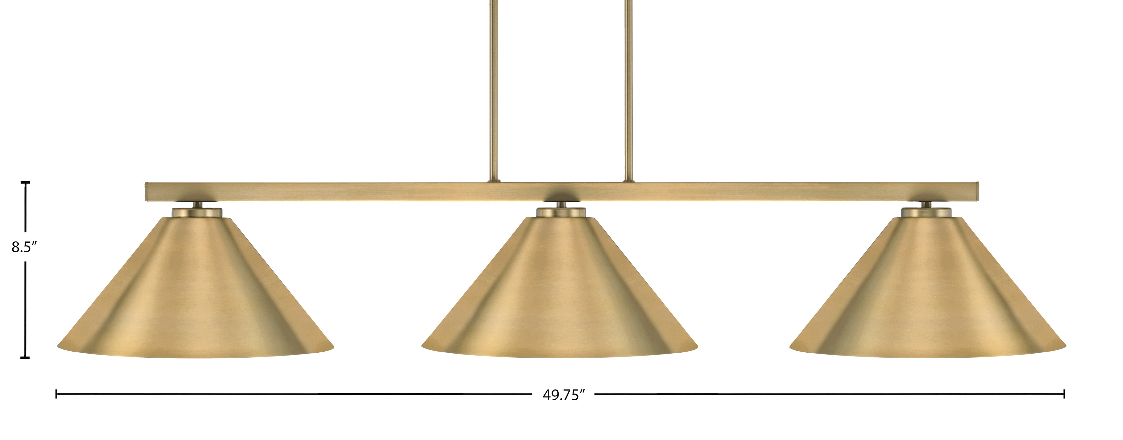 Atlas Three Light Island Pendant in New Age Brass with 14" New Age Brass Cone Metal Shade Shade