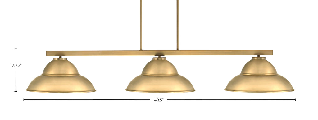 Atlas Three Light Bar in New Age Brass with 13" New Age Brass Double Bubble Metal Shades Shade