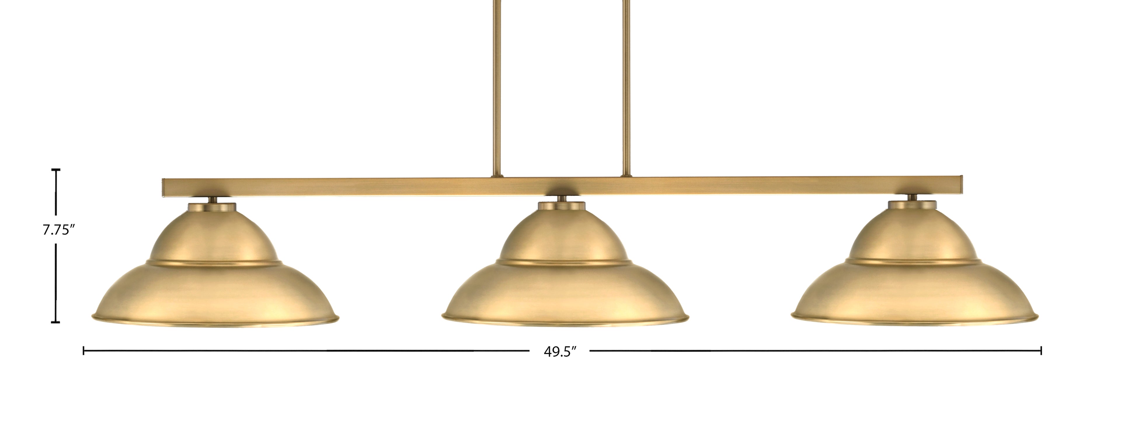 Atlas Three Light Bar in New Age Brass with 13" New Age Brass Double Bubble Metal Shades Shade