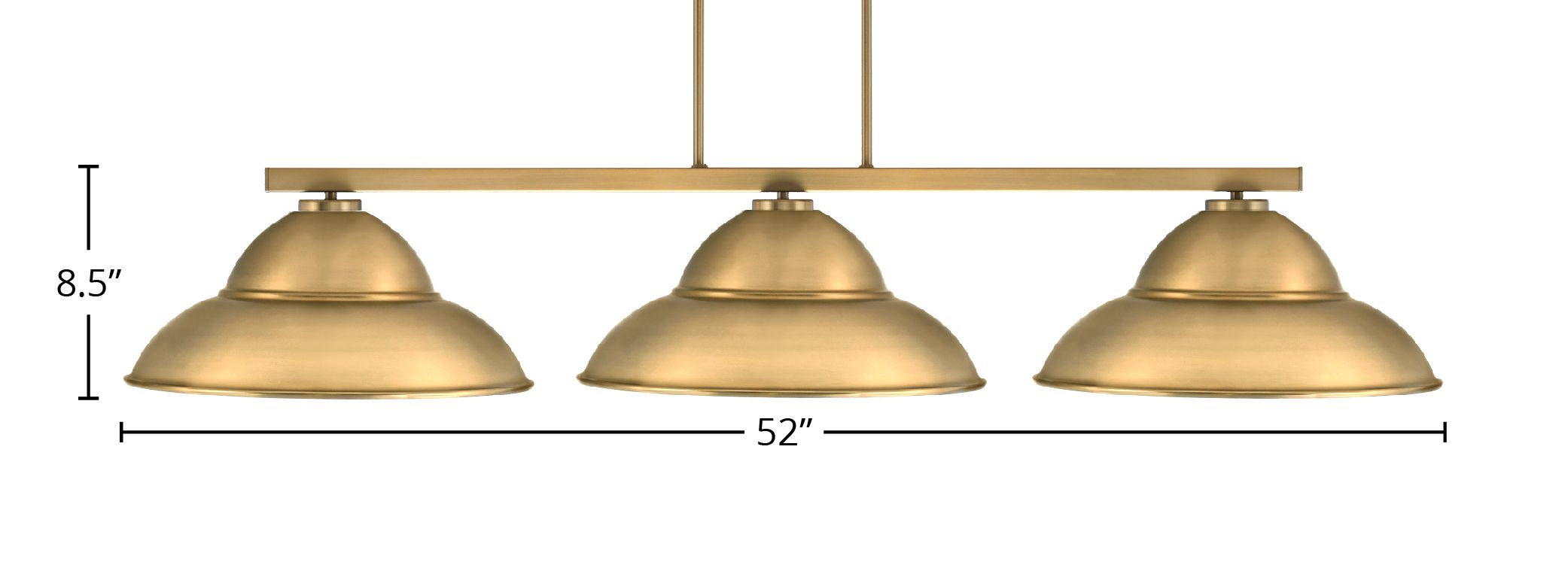 Atlas Three Light Bar in New Age Brass with 16" New Age Brass Double Bubble Metal Shades Shade