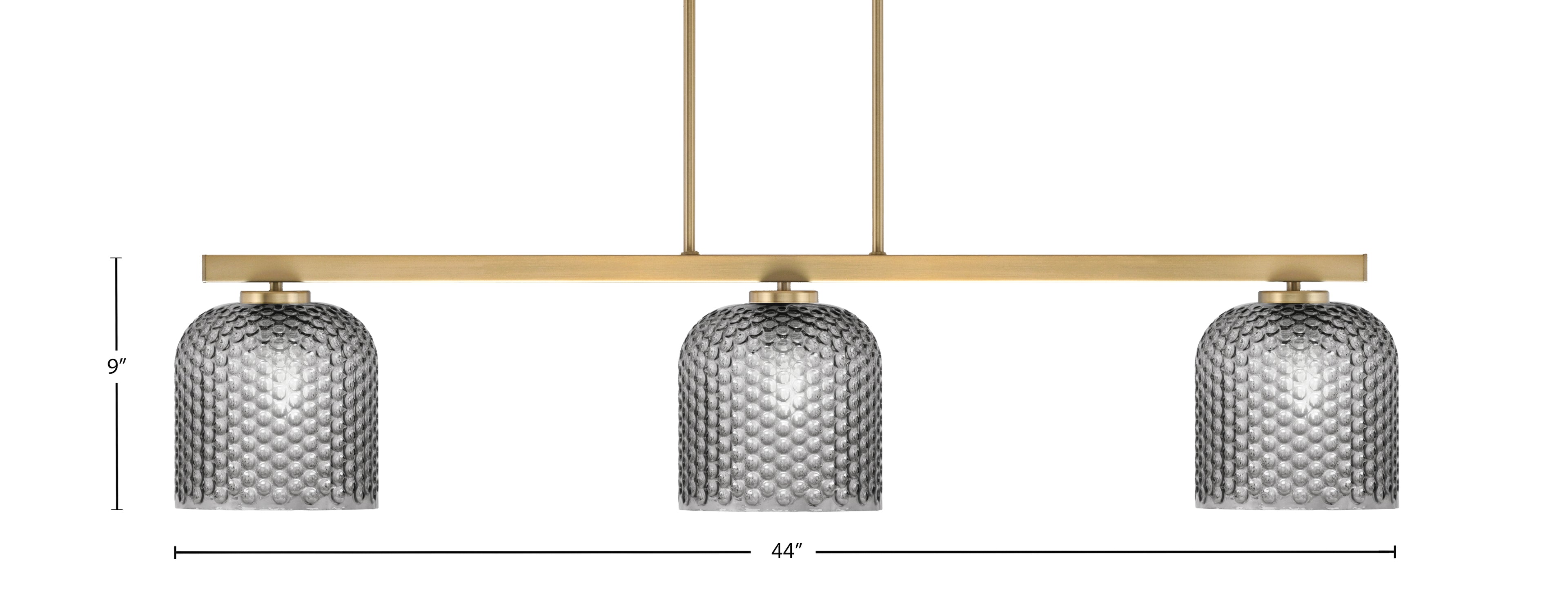 Atlas Three Light Bar in New Age Brass with 7" Smoke Textured Glass Shade