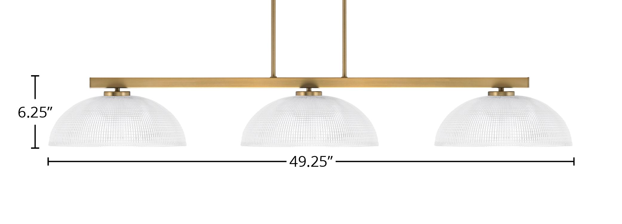 Atlas Three Light Bar in New Age Brass with 13" Clear Ribbed Shade