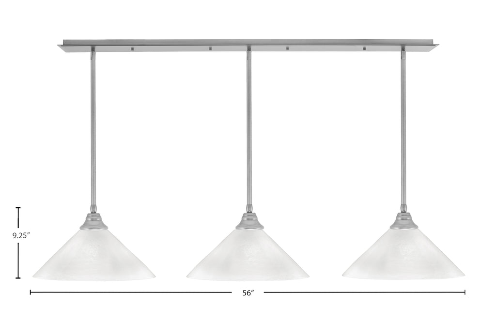 Stem Three Light Linear Pendalier in Brushed Nickel with White Marble Shade