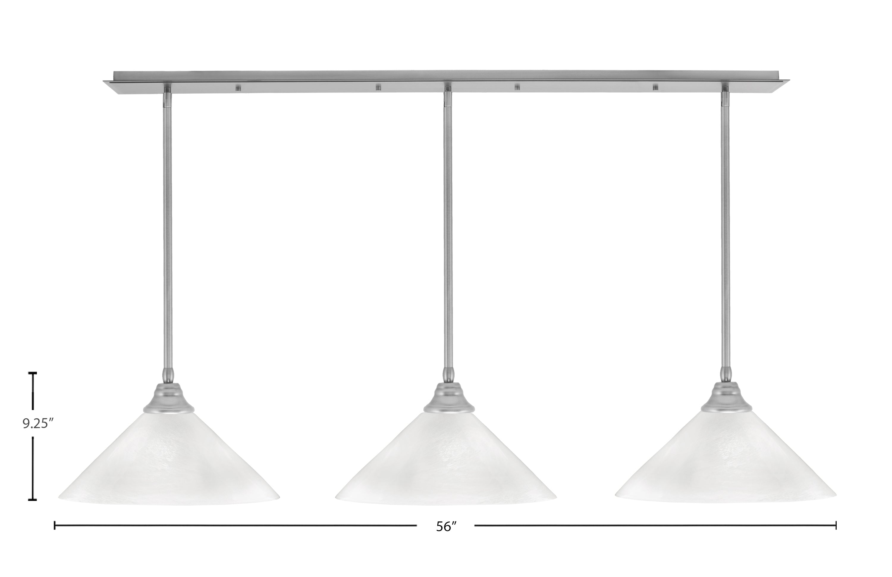 Stem Three Light Linear Pendalier in Brushed Nickel with White Marble Shade