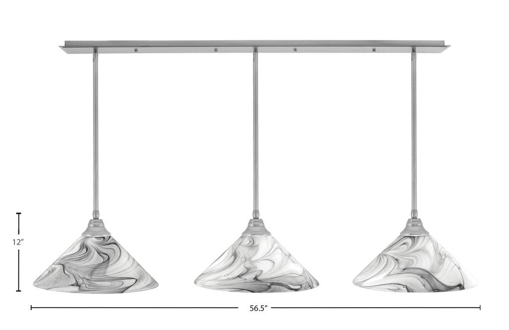 Any Three Light Linear Pendalier in Brushed Nickel with 16" Onyx Swirl Shade