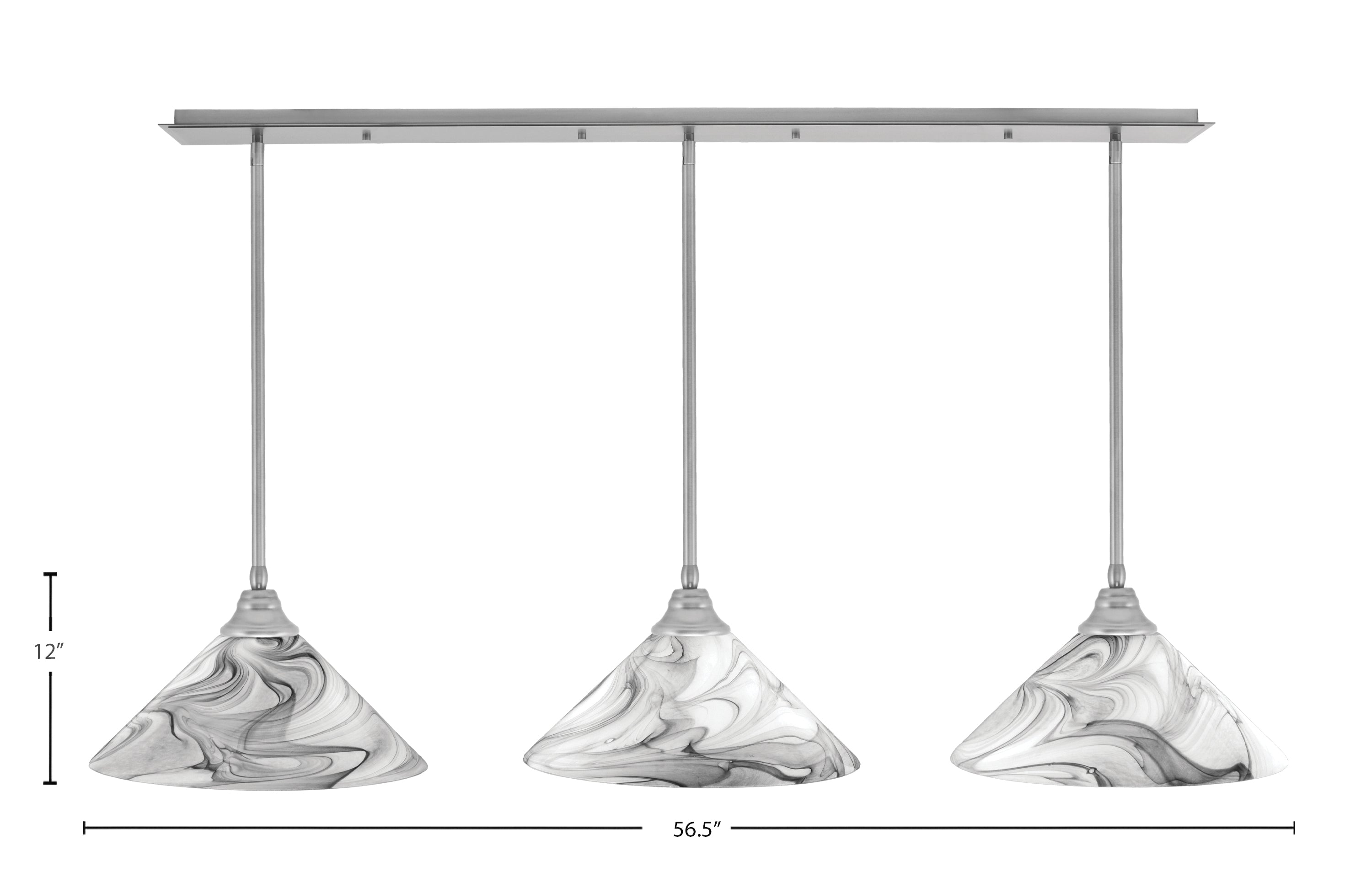 Any Three Light Linear Pendalier in Brushed Nickel with 16" Onyx Swirl Shade